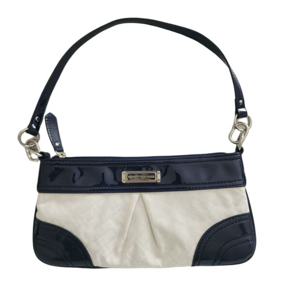 Tommy Hilfiger Handbags - Tommy Hilfiger Womens Monogram Logo Mini Purse Bag Ivory Navy Blue Faux Leather